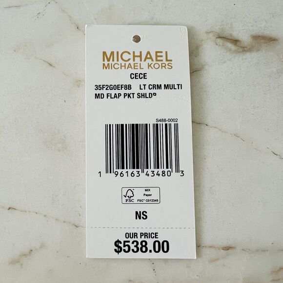 MICHAEL KORS Cece Light Cream Multi Leather Medium Flap Pocket Shoulder Bag - Picture 10 of 10